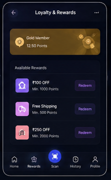 Gyasee loyalty and rewards mobile screen